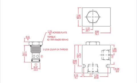 Suorituskyky/mitta/piirustus ICV-12-20 poppet tarkistusventtiili