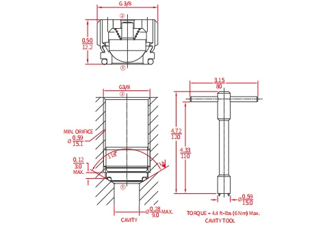 Suorituskyky/mitta/piiruutus ICV2000-G38-piiruutusventtiili