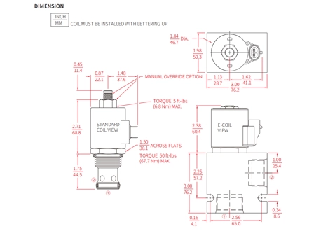 Suorituskyky/mitta/piirustus ISV16-B20 poppet 2-Way N.C. Solenoidventiili